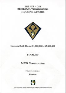 2012 HIA-CSR Brisbane, Toowoomba Housing Awards, $1million - $2million (Black mi)